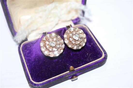 A pair of early 20th century old rose cut diamond and yellow metal target earrings, 20mm.